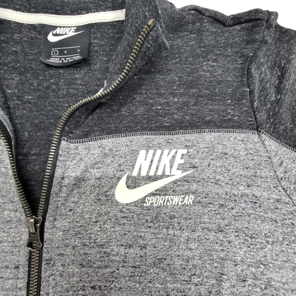 Nike Sportswear Mens L Large Full Zip Sweatshirt Track Jacket Gray Colorblock